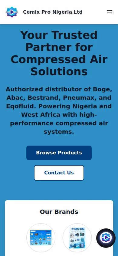 The Cemix Pro Nigeria website on a phone with the agent launcher