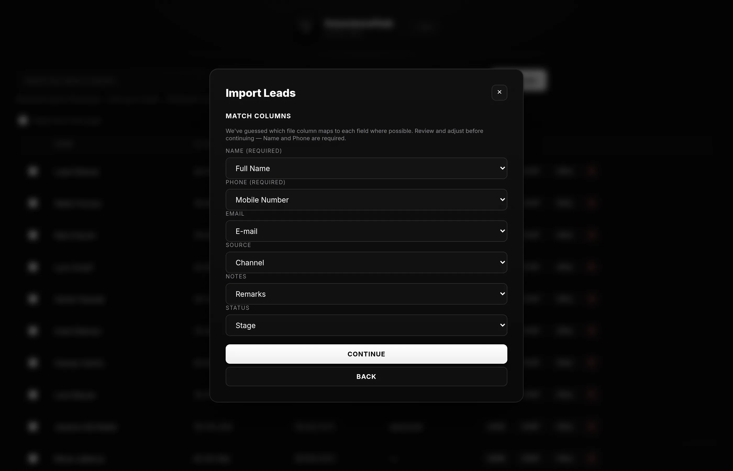 Import column matching