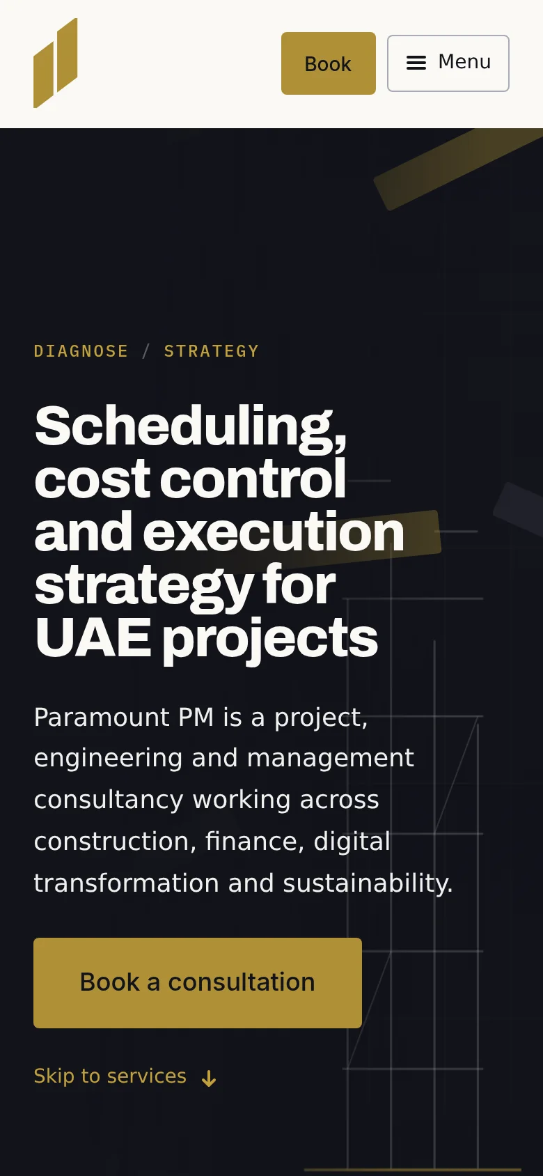 Paramount Property Management homepage on mobile